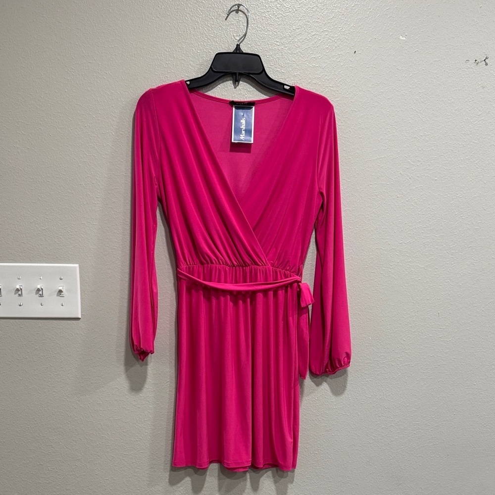 Elegant Fuchsia Long Sleeve Wrap Dress